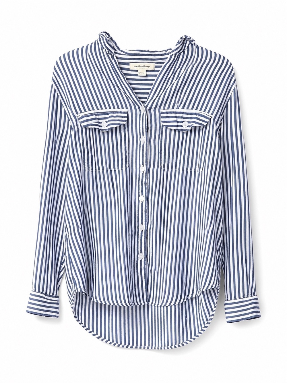 Blue White Striped Button Down Blouse Small Lightweight Beachy Coastal Shirt
